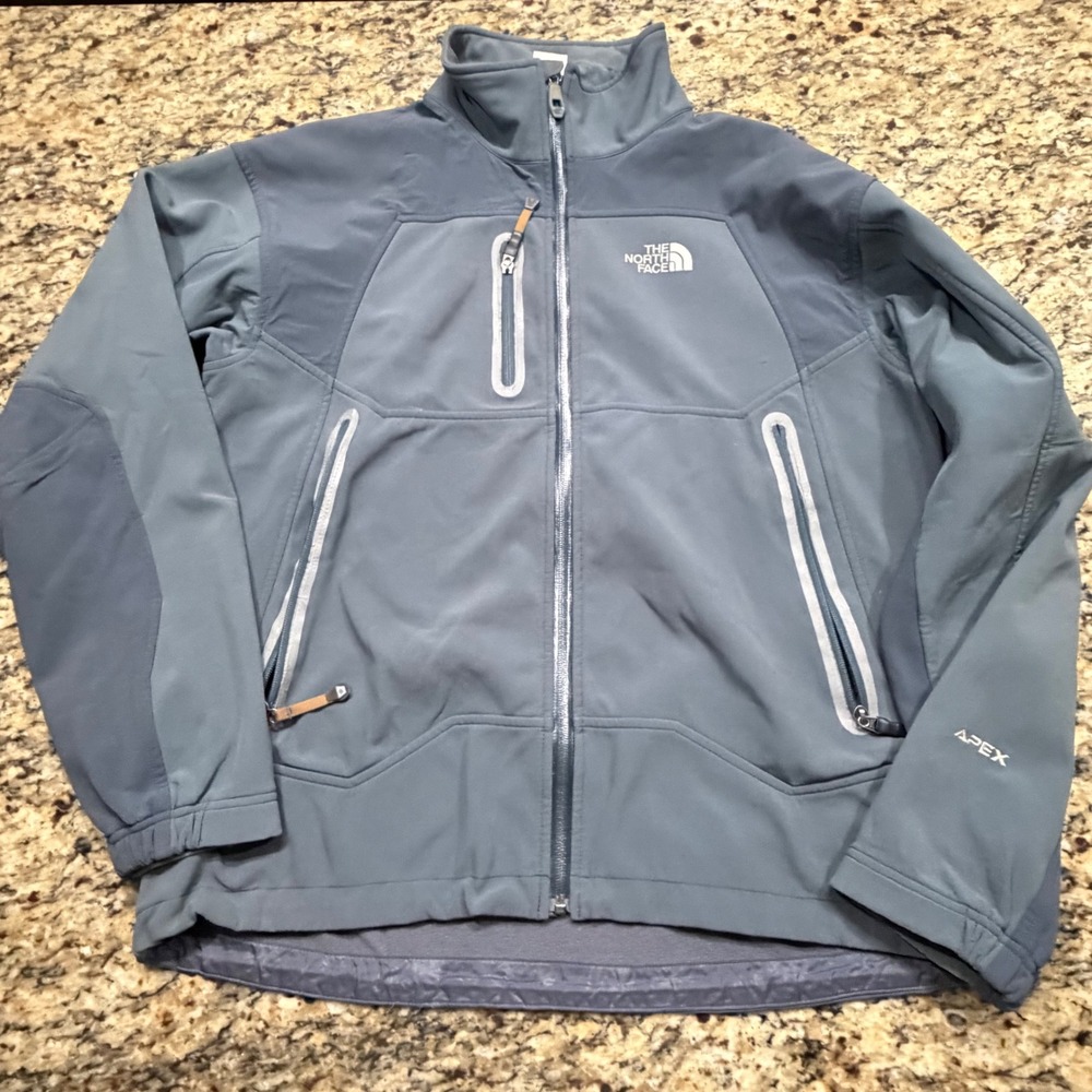 The North Face Apex Softshell Jacket Mens Large Gray Full Zip Windbreaker Coat